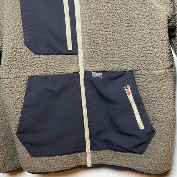 Figs On-Shift Sherpa Jacket Cacao Brown Small Warm Thermal Fleece Nurse Doctor - Picture 10 of 12